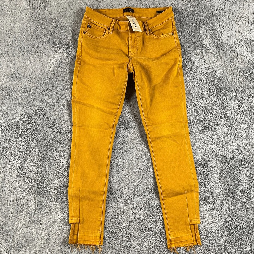 Dear John Joyrich Ankle Jeans Womens 26 Mustard Denim Raw Hem Comfort Skinny Leg